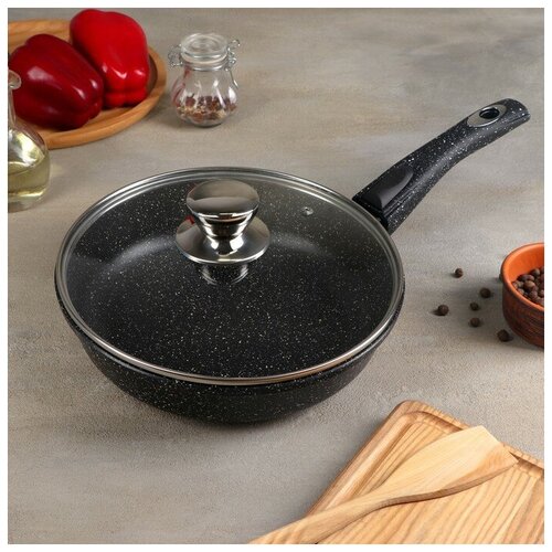 фото Сковорода 24х6,5см гранит съемн. ручка стекл. крышка горница