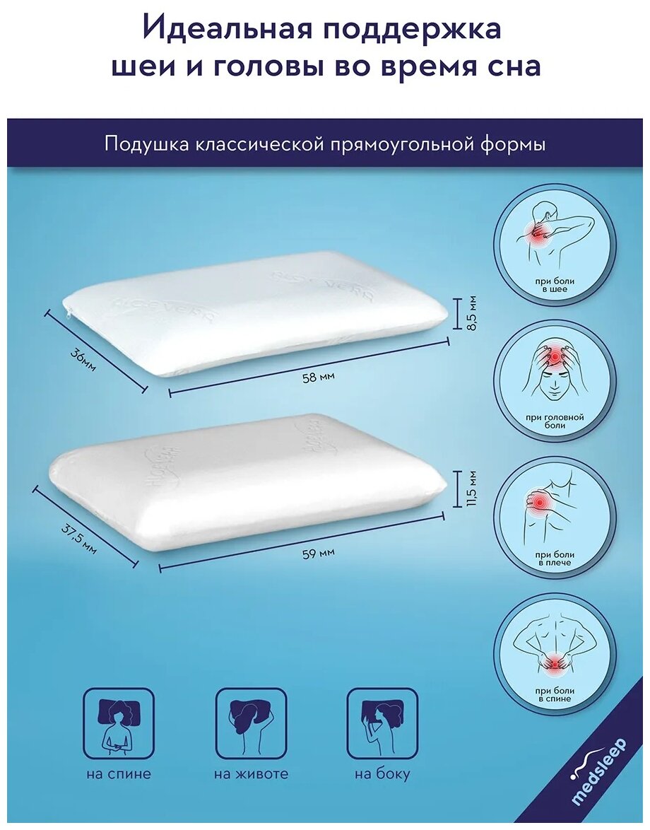 MedSleep Подушка ортопедическая Memory Classic, пена с памятью формы (58х36х8,5) - фотография № 3