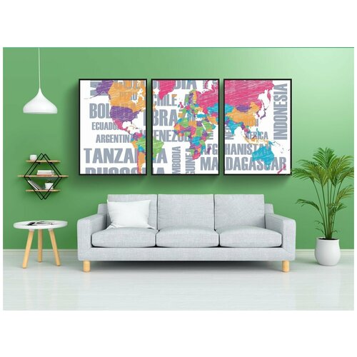 фото Набор модулных постеров для интерьера "страны, карта мира, мир" 60x90 см. в тубусе, без рамки lotsprints