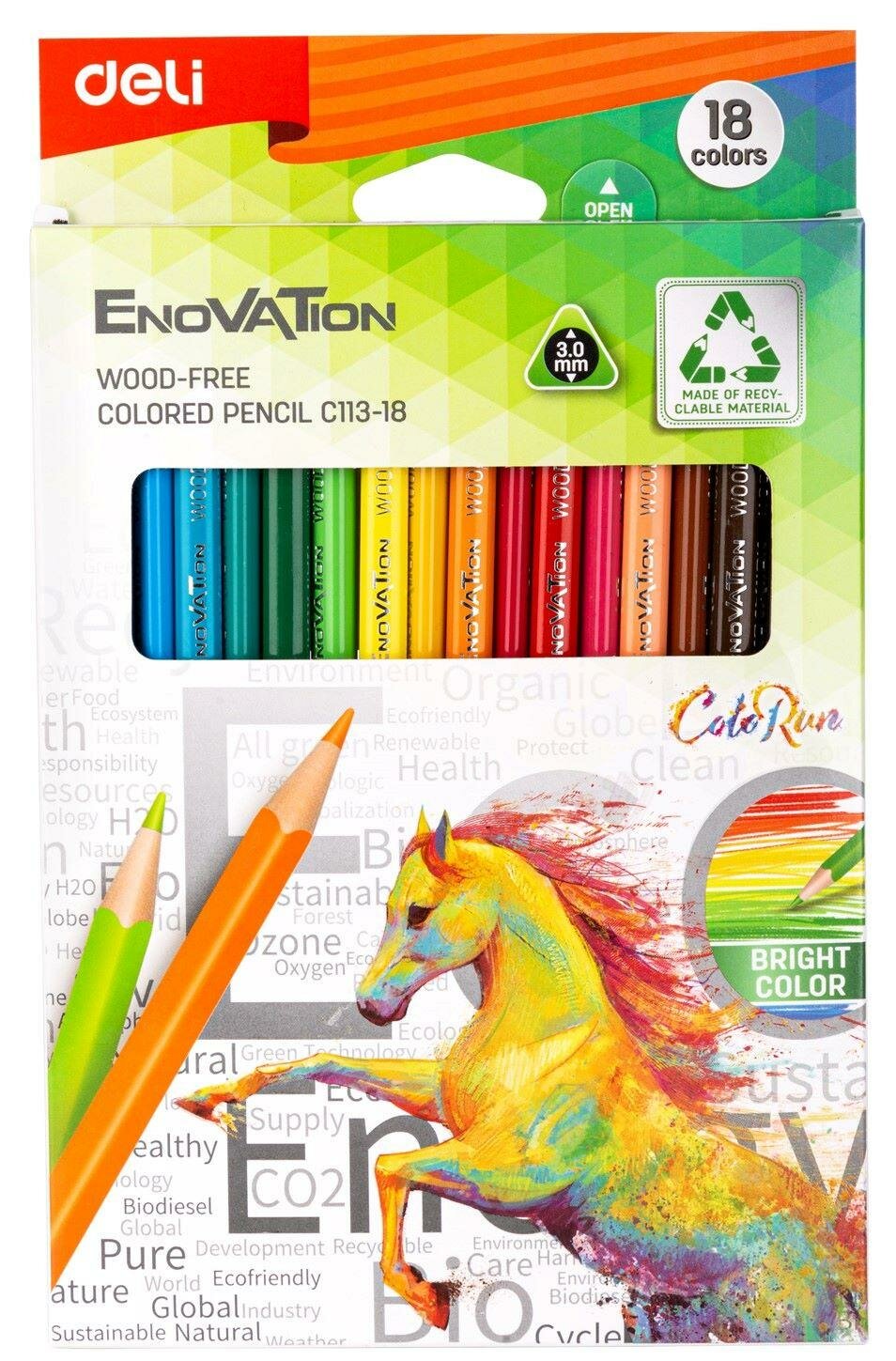 Карандаши цветные 18цв 3-гран Deli Enovation, пластик, EC113-18