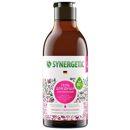 Гель для душа SYNERGETIC, биоразлагаемый, со вкусом гвоздики и дикой клюквы, 380 мл