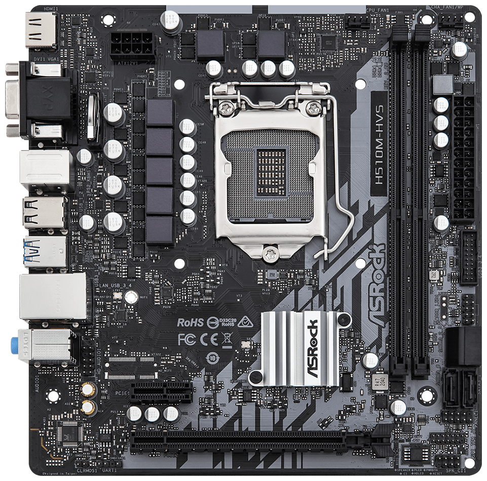 Материнская плата ASRock H510M-HVS R2.0, Socket1200, Intel H510, mATX - фотография № 1