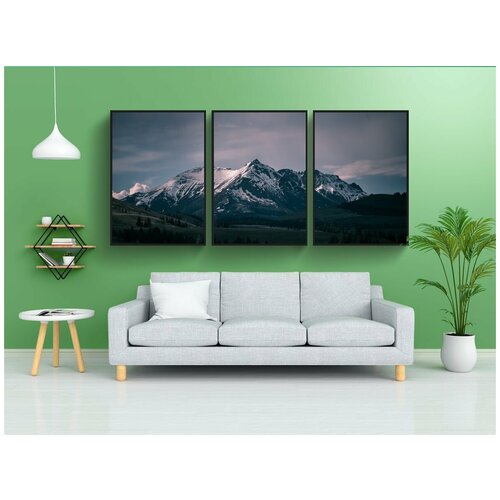 фото Набор модулных постеров для интерьера "холмистая местность, снежная гора, снег" 60x90 см. в тубусе, без рамки lotsprints