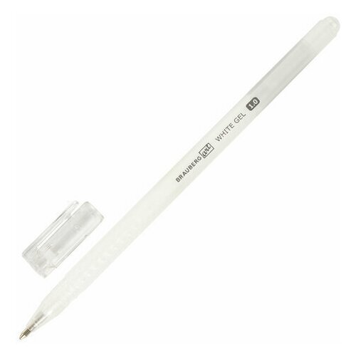 Ручка гелевая BRAUBERG Art Classic, белая, корпус тонированный белый, узел 1мм, линия 0,5мм, 143418 4 шт