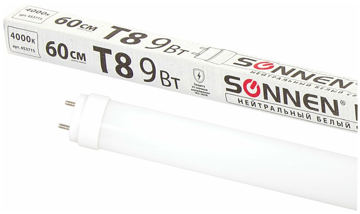 Лампа-трубка светодиодная SONNEN 9 Вт 30000 ч 60 см нейтральный белый (аналог 18 Вт люминесцентной лампы) LED T8-9W-4000-G13 453715