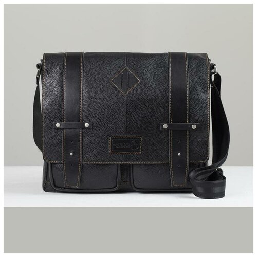 фото Сумка мужская, отдел на молнии, 3 наружных кармана, длинный ремень, цвет черный xl zolo