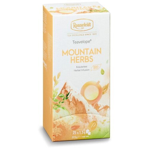 Чай травяной Ronnefeldt Teavelope Mountain herbs в пакетиках, лакрица, китайский лимонник, ежевика, корица, мята, апельсин, травы, 25 пак.