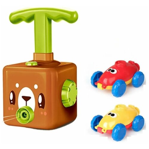 Машинка с воздушным шариком с насосом - пусковой установкой в виде медведя / Животное - запускалка - насос с 2- мя машинками и 10 воздушными шариками / Летающие машинки bt-baby-pump-car2x-B01