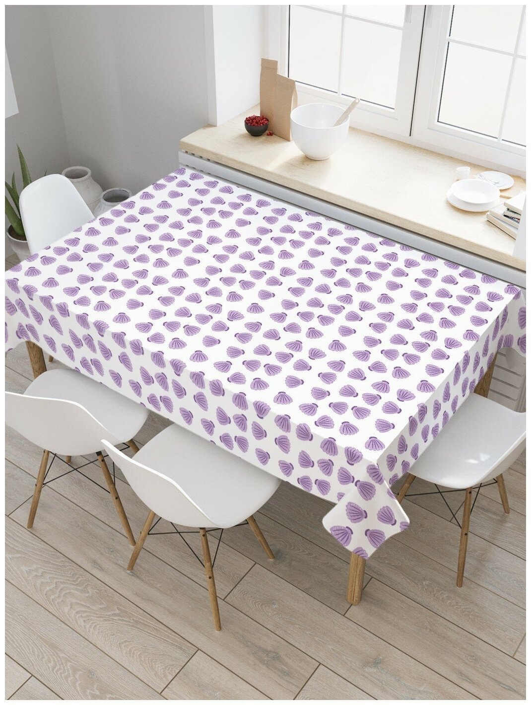 Скатерть прямоугольная JoyArty на кухонный стол "Красивые ракушки" из оксфорда, 180x145 см