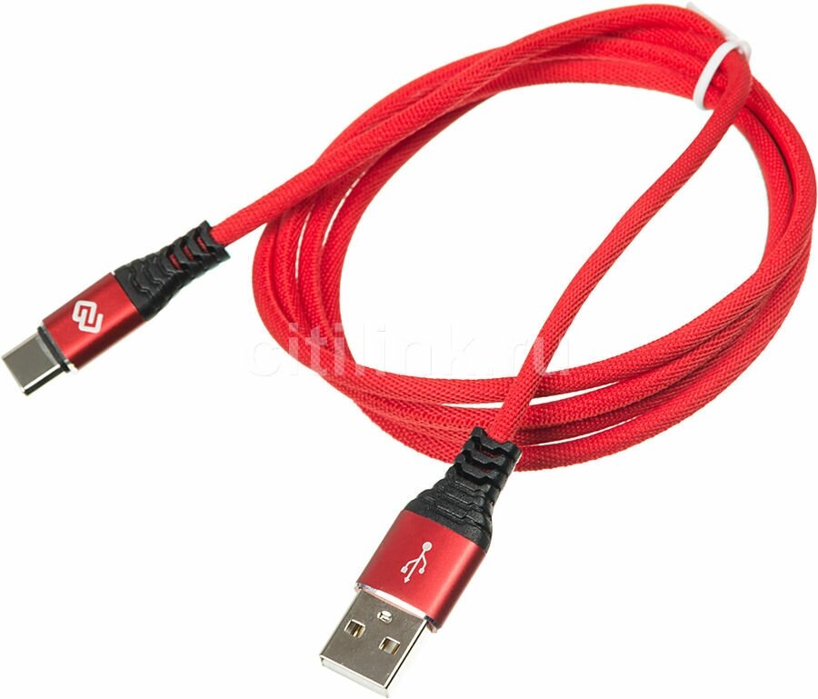 Кабель Digma USB Type-C (m) - USB (m), 1.2м, в оплетке, 2A, красный [type-c-1.2m-braided-r]