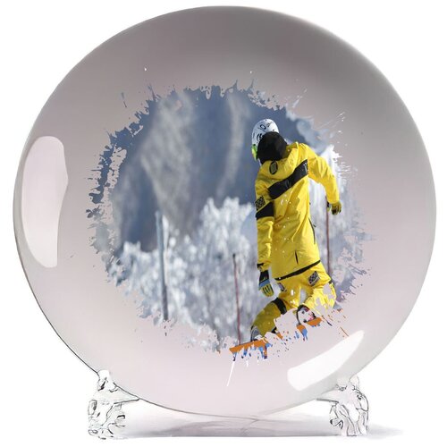 фото Тарелка сноуборд сноубордист желтый костюм coolpodarok