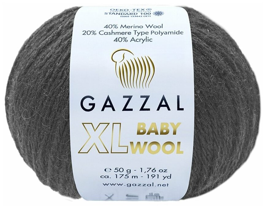 Пряжа Gazzal Baby Wool XL (40% Мериносовая шерсть, 20% Кашемир ПА, 40% Акрил) 50 г 100 м, 803 черный , 1 моток