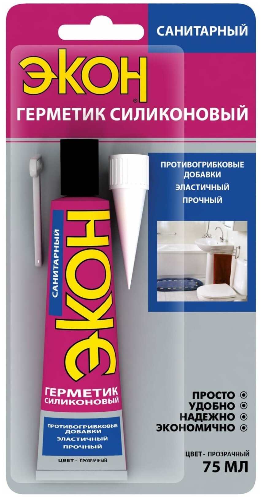 фото Герметик экон силикон. Санитар. Прозрачн. 75 МЛ ЕД. блистер (1/24) хенкель