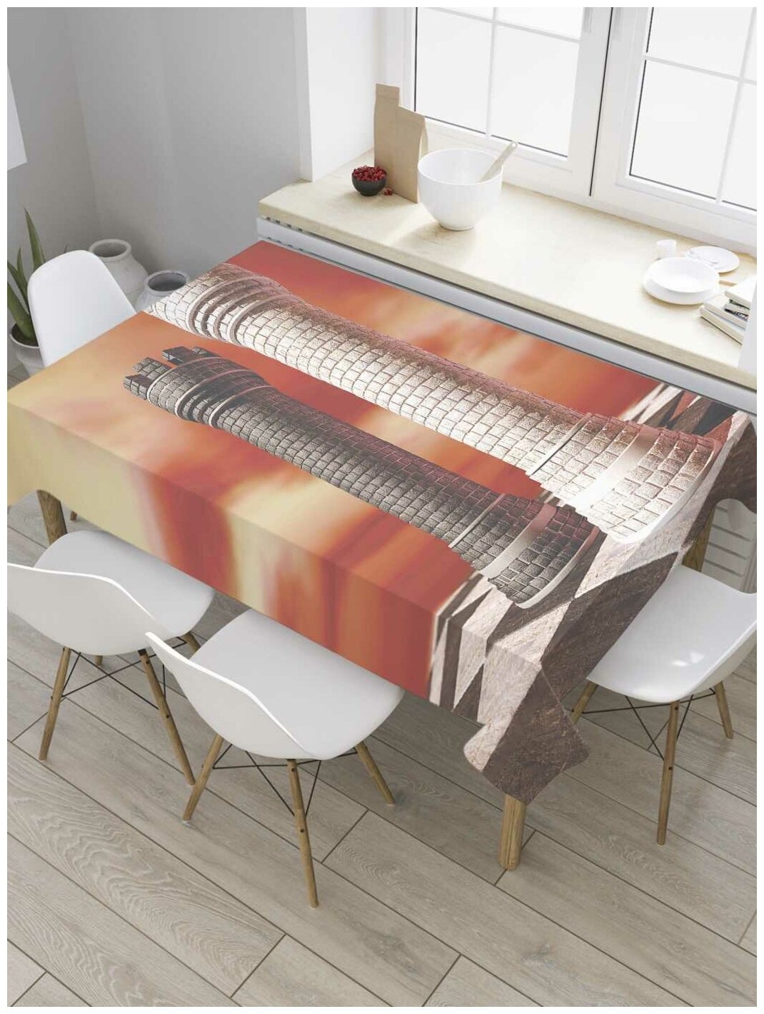 Скатерть прямоугольная JoyArty на кухонный стол "Каменная ладья" из оксфорда, 180x145 см