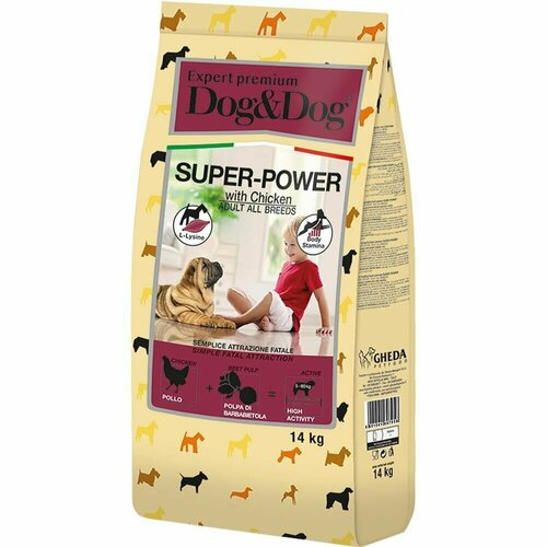 Сухой корм Dog&Dog Expert Premium Super-Power, для взрослых активных собак с курицей, 14кг