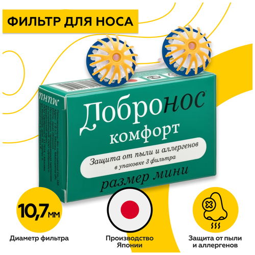 Фильтры для носа защита от пыли и аллергенов Добронос Комфорт - мини, 3 шт