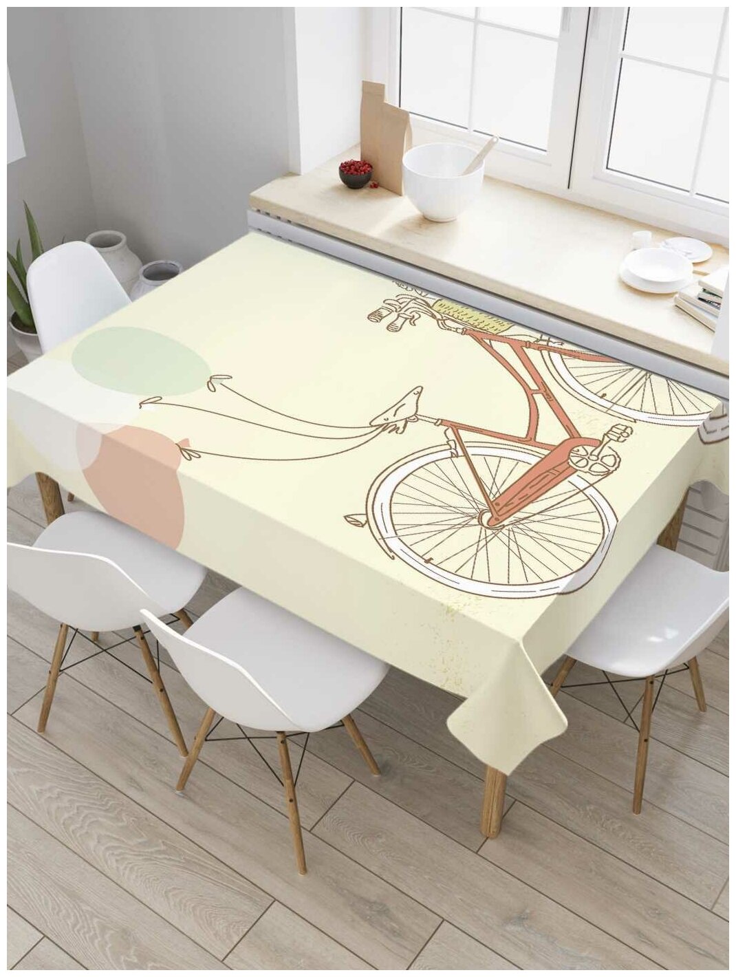 Скатерть прямоугольная JoyArty на кухонный стол "Велосипедный праздник" из оксфорда, 120x145 см