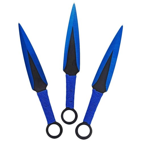Нож кунай синий малый 17 см в обмотке (набор 3 штуки в чехле)