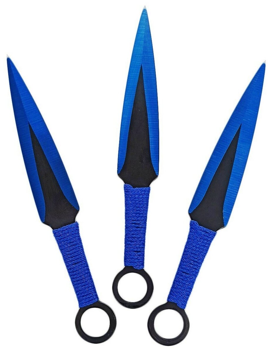 Нож кунай синий малый 17 см в обмотке (набор 3 штуки в чехле)