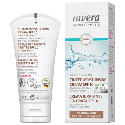 Lavera Basis Sensitiv Tinted Moisturising Cream SPF 10 - Medium Skin Увлажняющий крем с тонирующим эффектом для среднего тона кожи, 50 мл