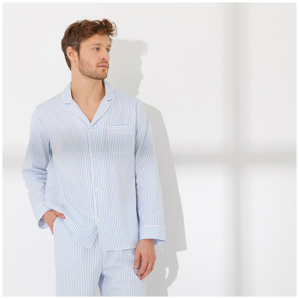 Пижама LAURENCE TAVERNIER, рубашка, карманы, размер L, голубой - фотография № 3