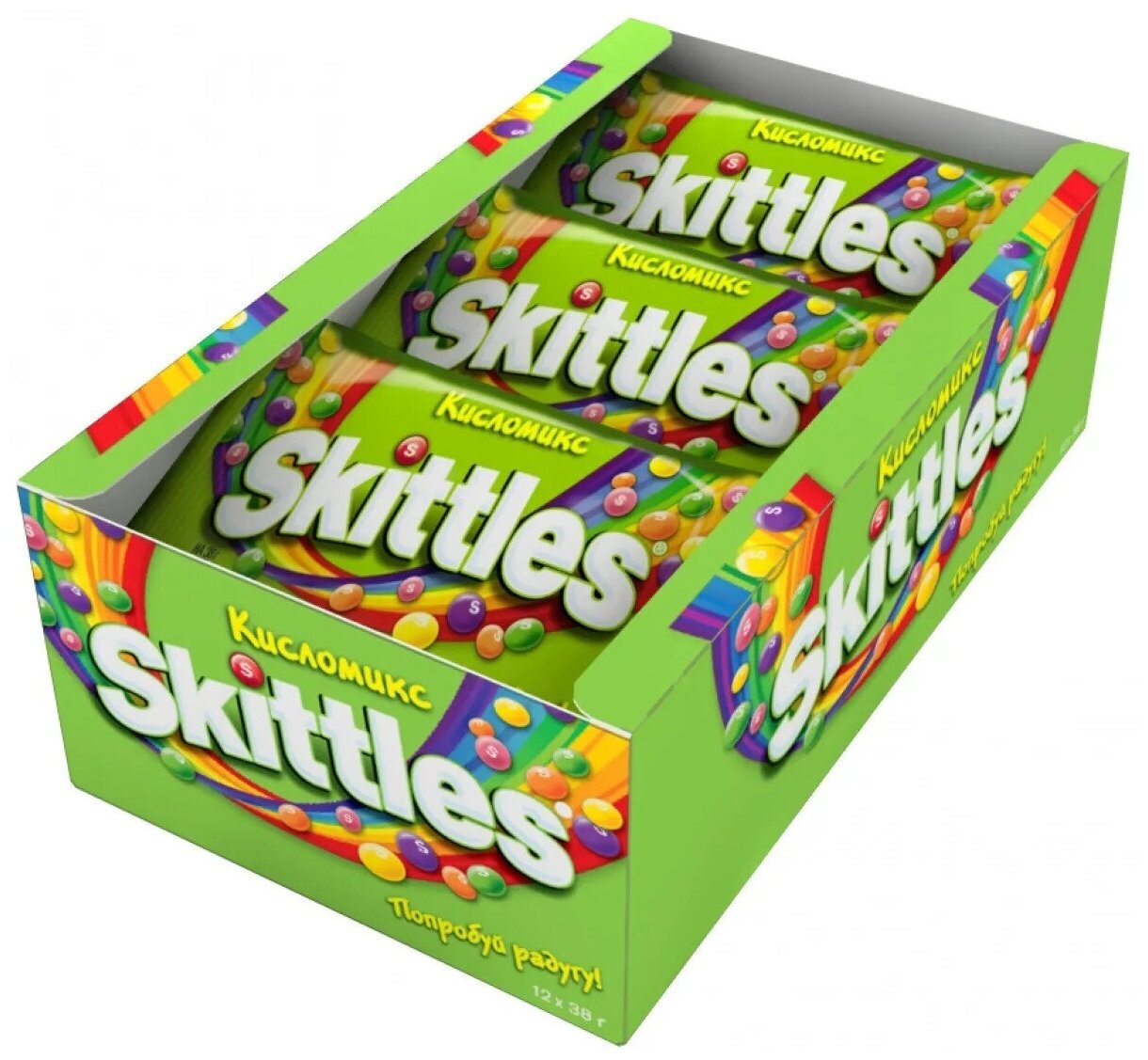 Драже Skittles Скитлс Зеленый (Кисломикс), 38г х 12 шт