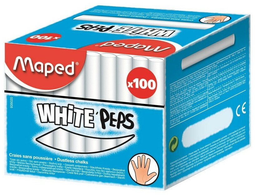 Мел WHITE"PEPS Maped белый, круглый, 100 шт