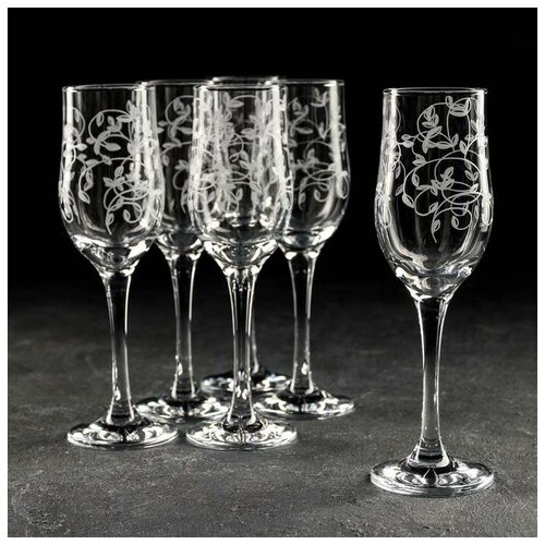 фото Набор бокалов для шампанского 200 мл "лоза", с гравировкой, 6 шт 5300101 ас-декор