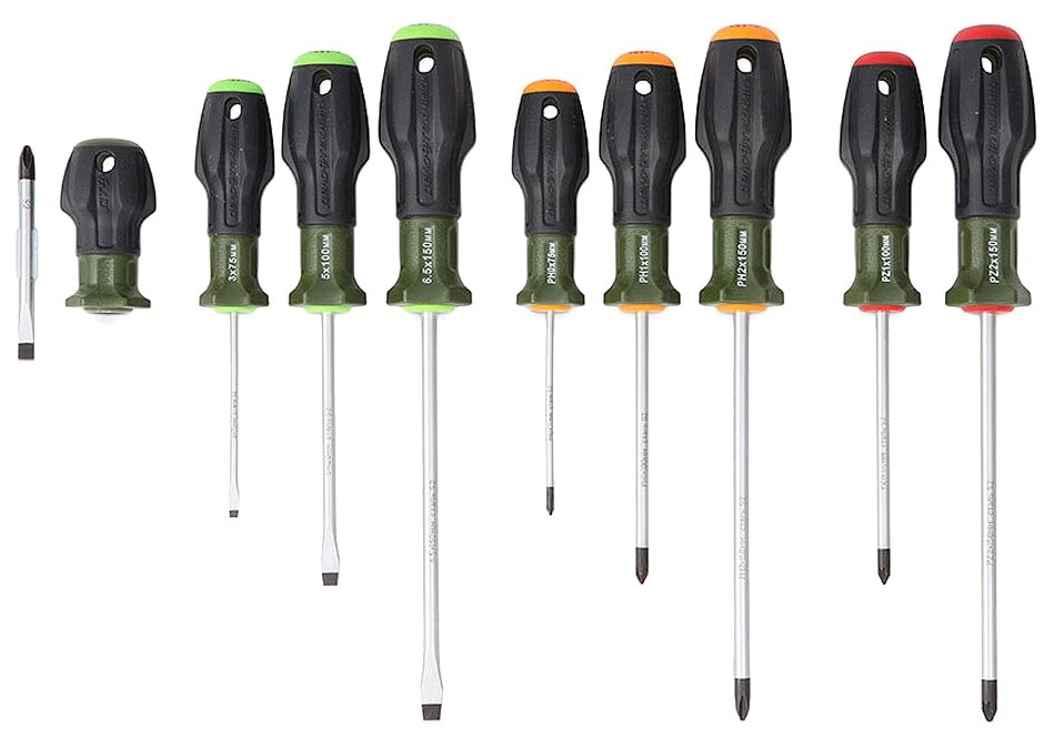 Набор отвёрток c трехкомпонентными рукоятками (3?75 5?100 6,5?150 PH0?75 PH1?100 PH2?150 Дело Техники 728095