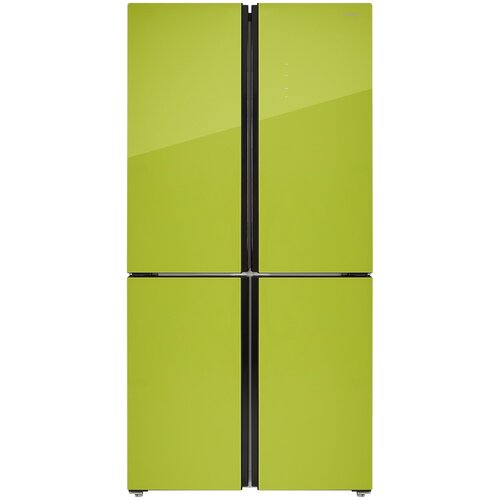 Холодильник HIBERG RFQ 490DX NFGL INVERTER, Cross Door, 4 двери, отдельностоящий, Total No Frost, инвертор, 490 л объем, цвет лайм стекло