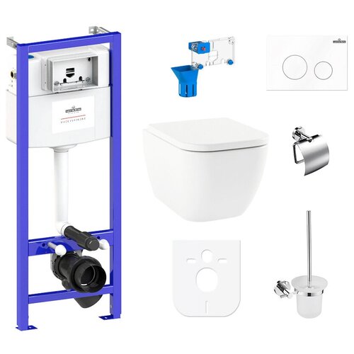 фото Комплект 9 в 1 lavinia boho one rimless 97010041, безободковый унитаз, сиденье микролифт, инсталляция, крепление, клавиша смыва, шумоизоляция, диспенсер, ершик, держатель туалетной бумаги