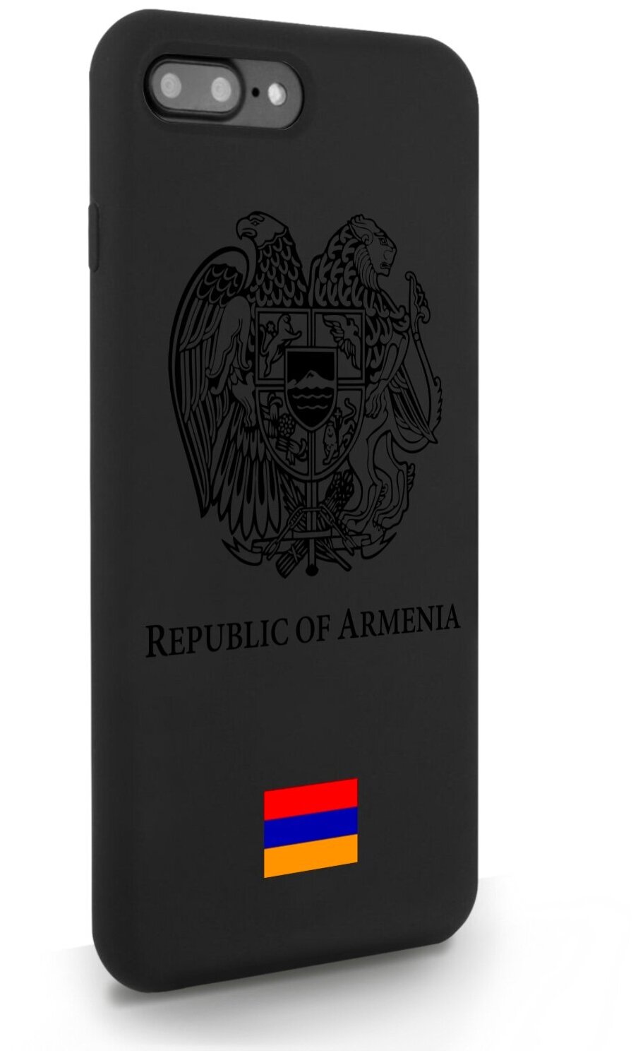 Черный силиконовый чехол SignumCase для iPhone 7/8 Plus Черный лаковый Герб Армении для Айфон 7/8 Плюс