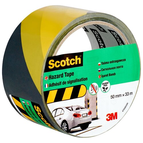 Лента сигнальная Scotch желто-черные полоски 50 мм 33 м
