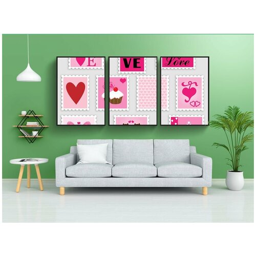 фото Набор модулных постеров для интерьера "любовь, романтика, марки" 60x90 см. в тубусе, без рамки lotsprints