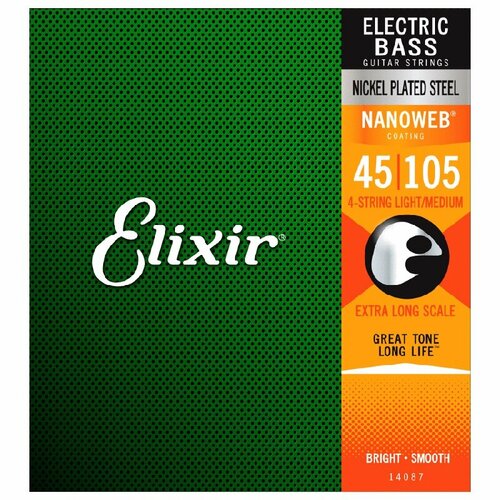 dbn45105 комплект струн для бас гитары никелированные medium light 45 105 dunlop Elixir 45-105 Nanoweb Medium Nickel Plated Steel 14087