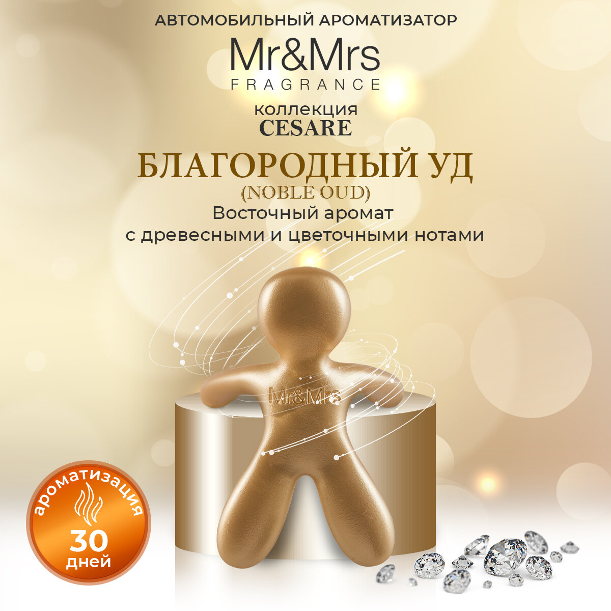 Ароматизатор для авто Mr&Mrs Fragrance CESARE NOBLE OUD / Благородный Уд, золото