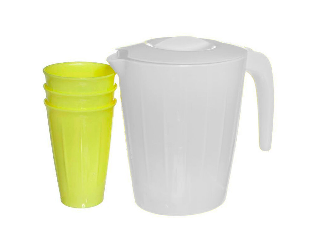 фото Набор для напитков воды пластиковый Кувшин 1,9л и 3 стакана 0,35л прозрачные с крышкой Sugar&Spice