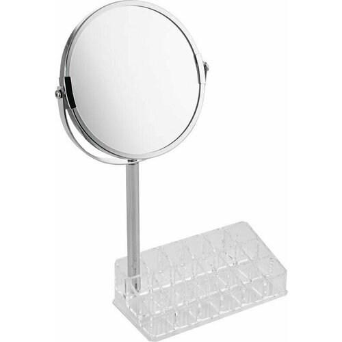 Санакс Зеркало косметическое настольное хромированное с подставкой для макияжных принадлежностей , зеркало с двойным увеличением 20x9x33 см зеркало санакс косметическое настольное белое со светодиодной подсветкой раскладное сенсорное зеркало с двойным и тройным увеличением