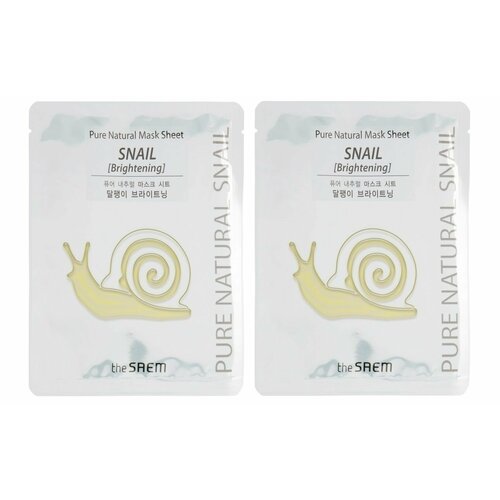 The Saem Маска на тканевой основе Pure Natural Mask Sheet, Snail Brightening, 2 шт маска для лица тканевая с экстрактом ягод асаи the saem natural acai berry mask sheet 21 мл 5 шт