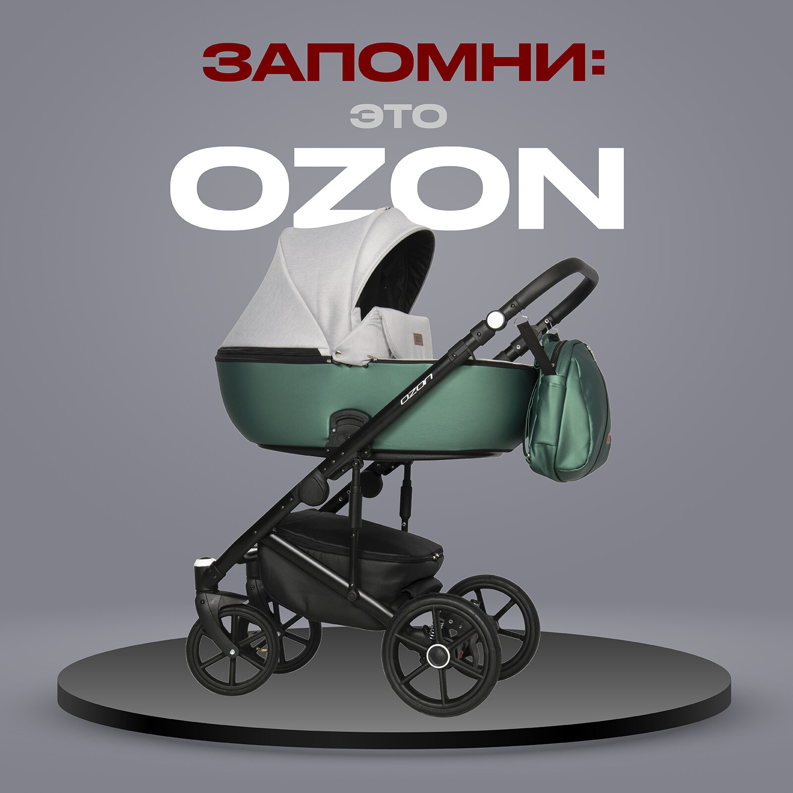 Коляска детская универсальная Riko Basic Ozon Shine 2 в 1 зеленый/серый