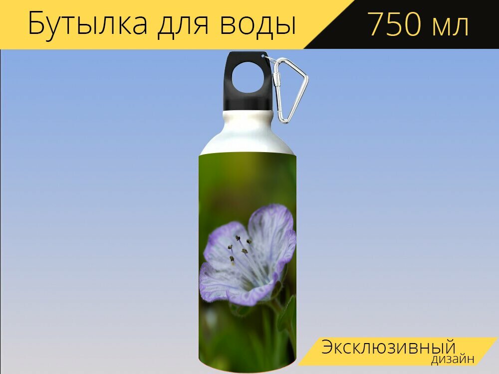 Бутылка фляга для воды "Цветок, цвести, хайн цветок" 750 мл. с карабином и принтом