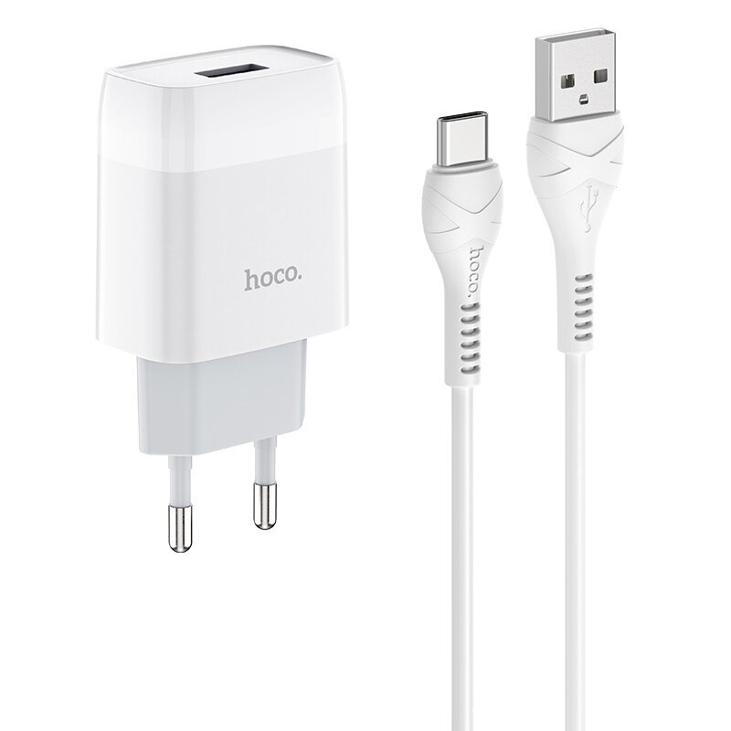 Сетевое зарядное устройство Hoco C72A (1USB, 5V, 2.1A + кабель Type-C) (белое)