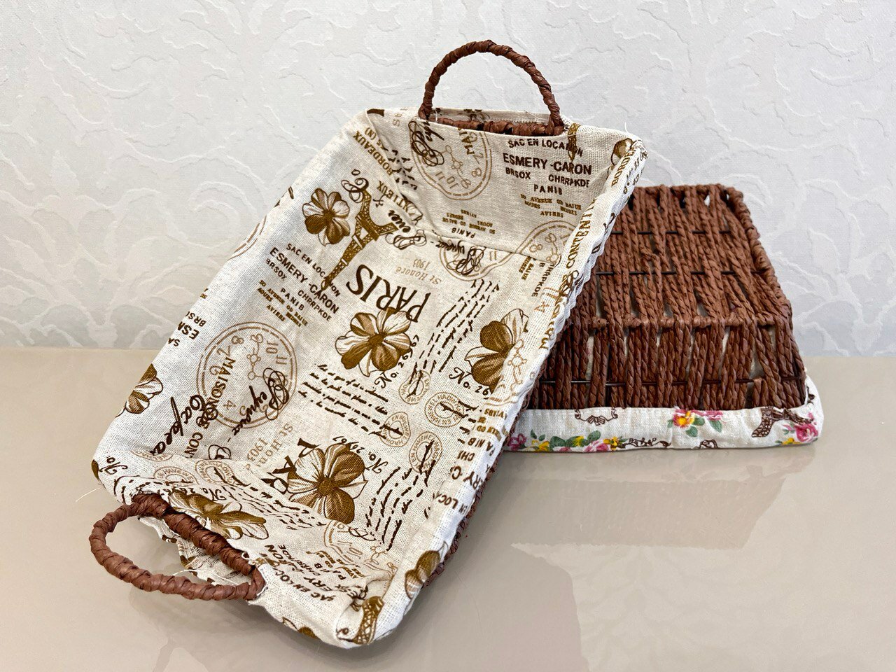 фото Плетеная прямоугольная корзинка коричневая (Париж коричневый)