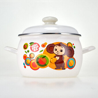 фото Кастрюля эмалированная HITT Чебурашка 5,0л с эмал. кр. Апельсин С-4216АП2/4ДЖмТ/Чеб_ЛА