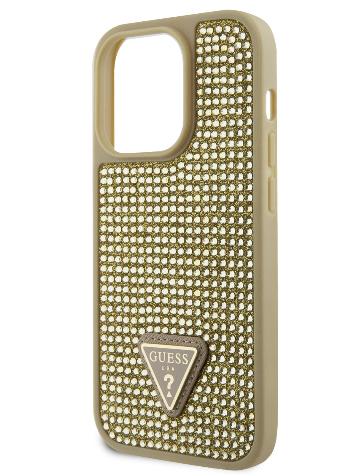 Guess для iPhone 15 Pro Max чехол Diamond Rhinestone Triangle metal logo Hard Gold