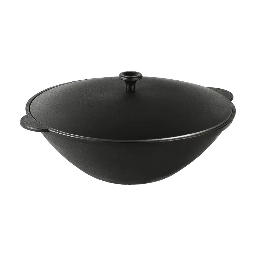 Чугунная сковорода-вок "Камская посуда" 2,7 л с алюминиевой крышкой