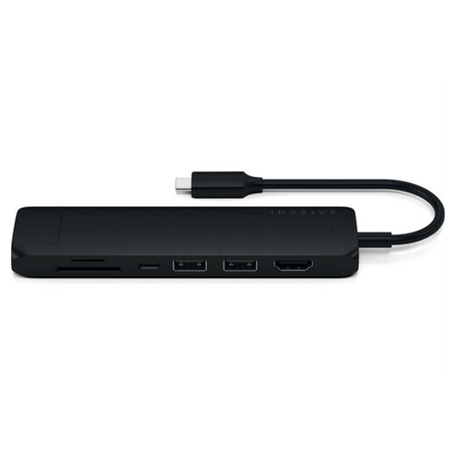 Satechi Slim Aluminum Type-C Multi-Port Adapter V2 black многопортовый адаптер типа usb-c usb c hub aluminum 6 in 1 usb c adapter with usb sd tf hdmi type c and 60w power delivery port for all laptop