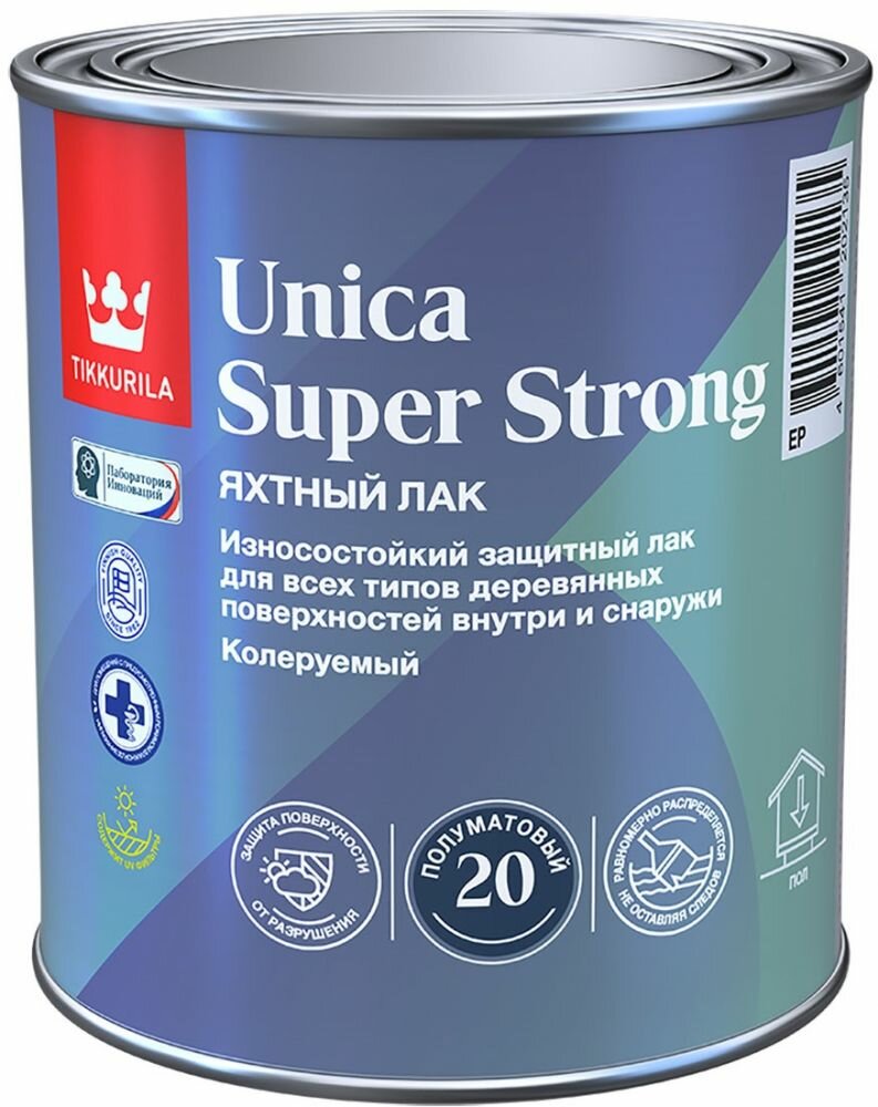 фото Лак Яхтный Универсальный Tikkurila Unica Super Strong EP 0.9л Износостойкий, Алкидно-Уретановый, Полуматовый / Тиккурила Уника Супер Стронг.
