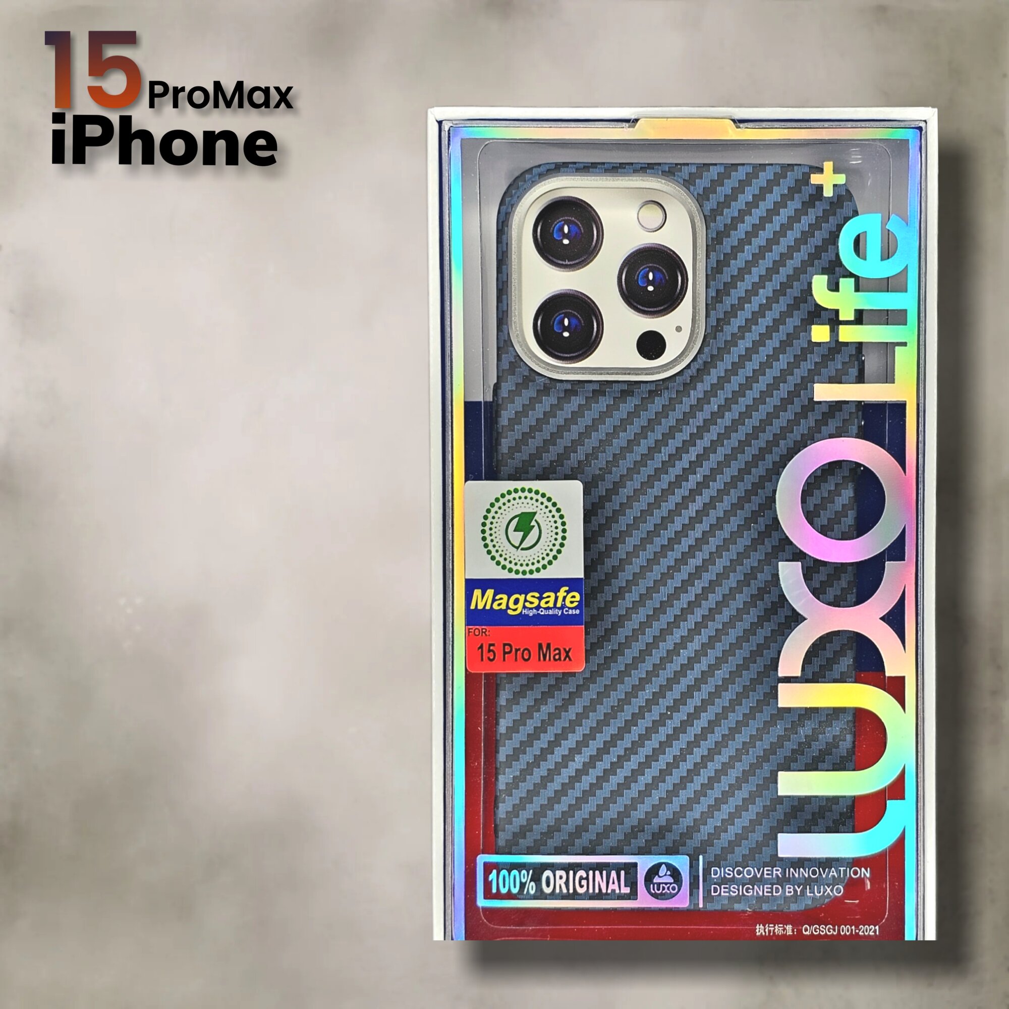 Чехол на айфон 15 Про Макс с МагСейф из Кевлара / чехол на iPhone 15 Pro Max с MagSafe Kevlar LUXO Life+, темно-синий карбоновый — фото 1