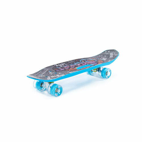 Доска роликовая 65 см голубая с наклейкой и голубыми колёсами 2590₽